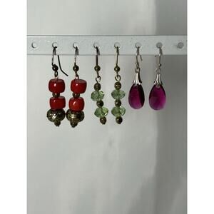 Lot Of 3 Pair Of Beaded Dangle Earrings